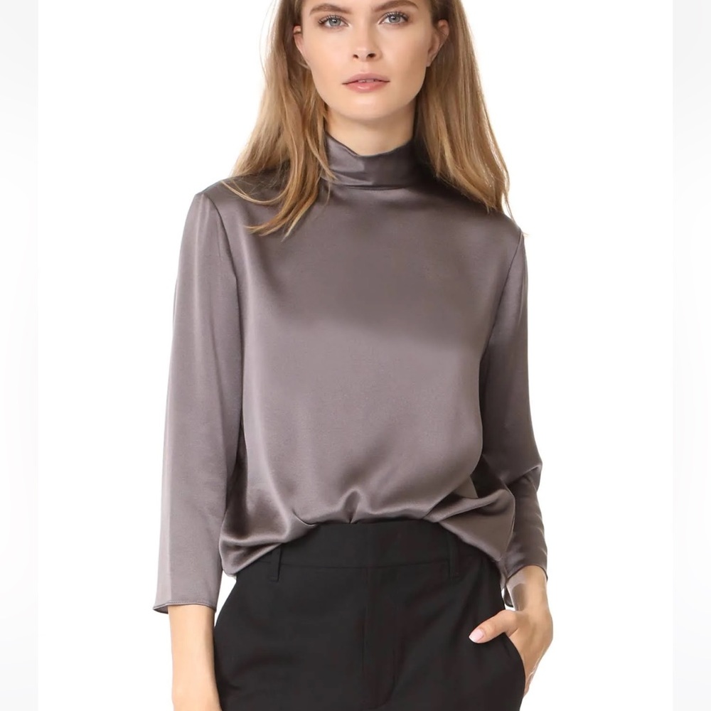VINCE Mock neck silk blouse